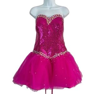 DEARLA Hot Pink Lace Up Corset Tulle Skirt Dress
